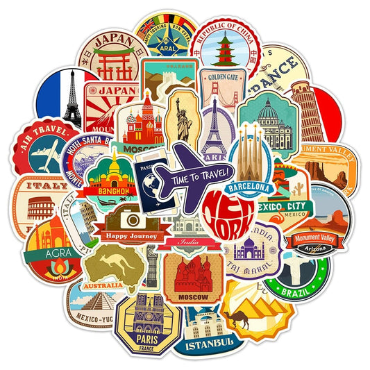 Autocollants Valise <br>Travel Stickers - Edition Deluxe (Pack de 50)