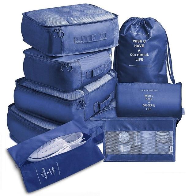 Valise Organizers <br>Colorful Life (Ensemble de 8, Bleu Marine)