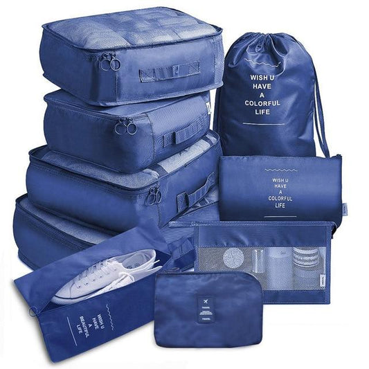 Organisateurs de Valise <br>Colorful Life (Set de 9, Bleu Marine) - Votre compagnon de voyage parfait