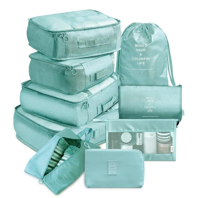 Organisateurs de Valise Colorful Life - Set de 9, Turquoise