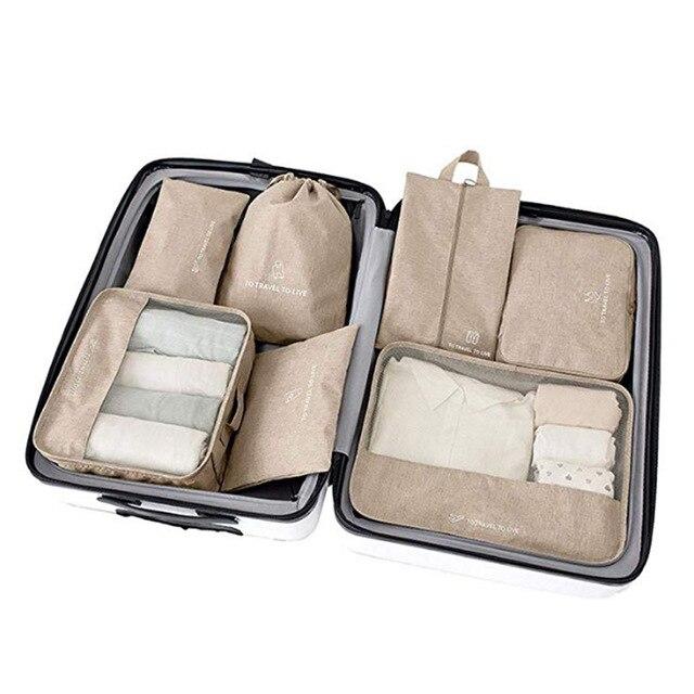 Valise Organizers <br>To Travel To Live (Set de 7, Beige)