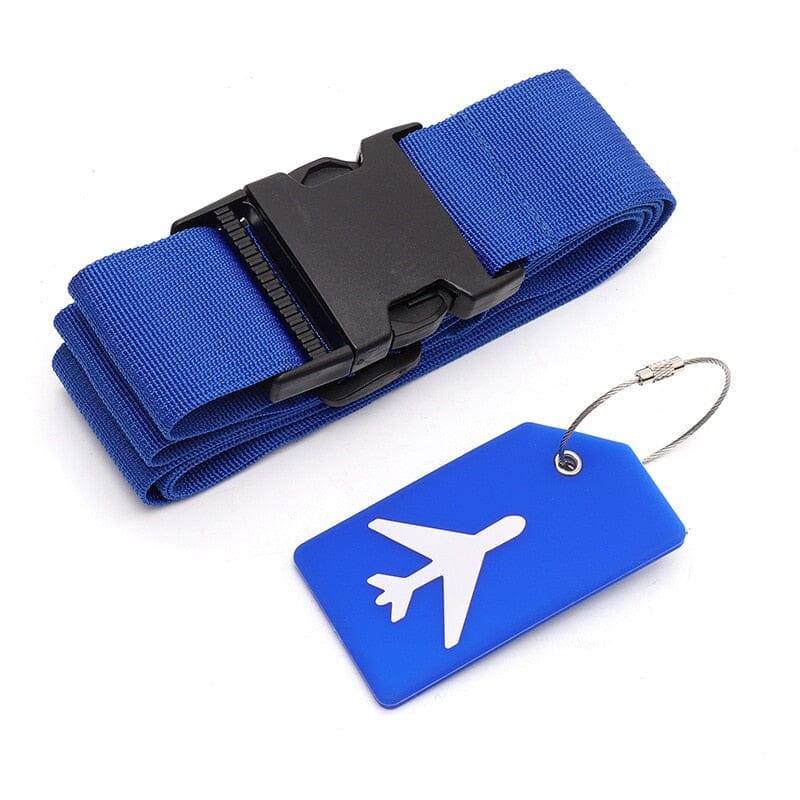 Sangle de Valise & Porte-Étiquette Bagage Avion - Bleus