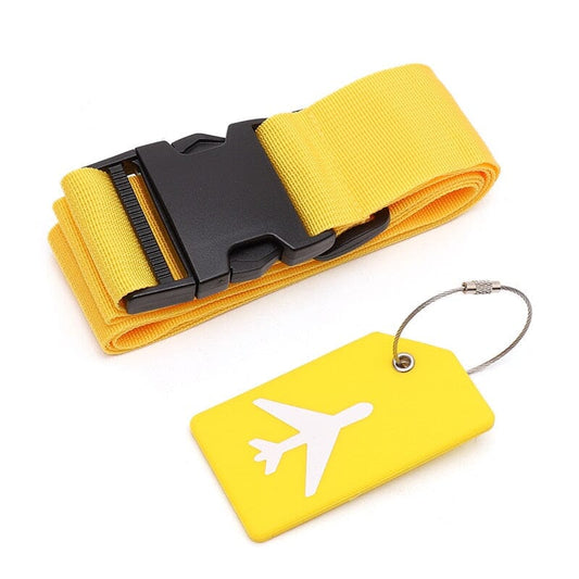 Sangles de Valise & Porte-Étiquette Bagage Avion Jaune