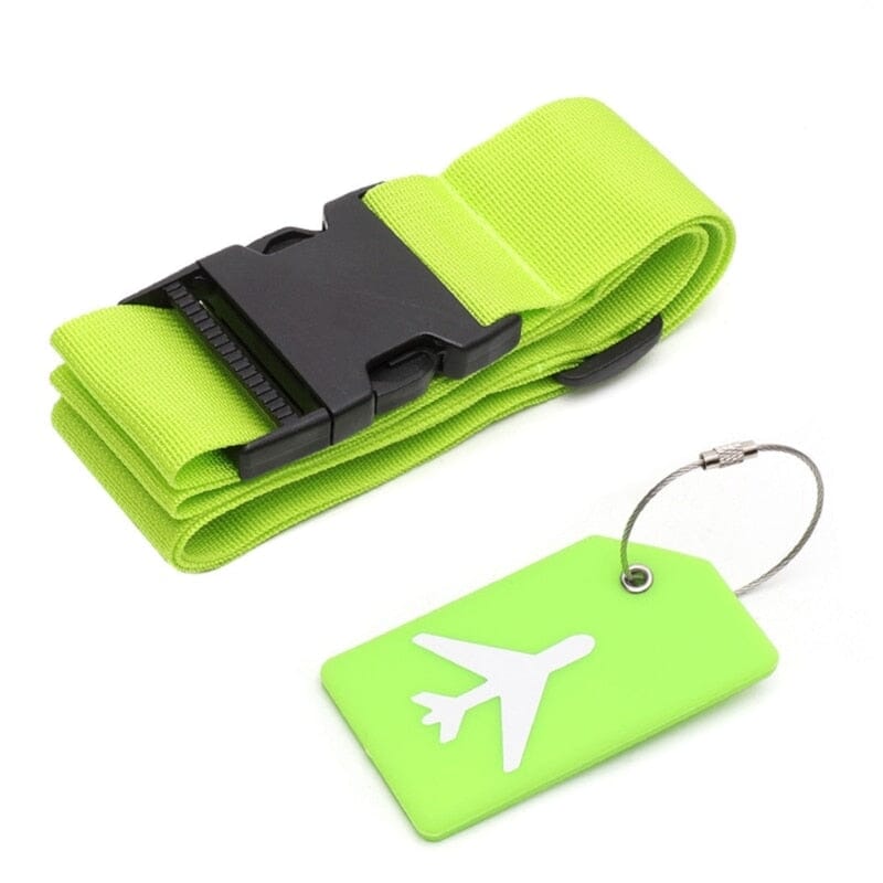 Sangle de Valise & Porte-Étiquette Bagage Avion - Verts