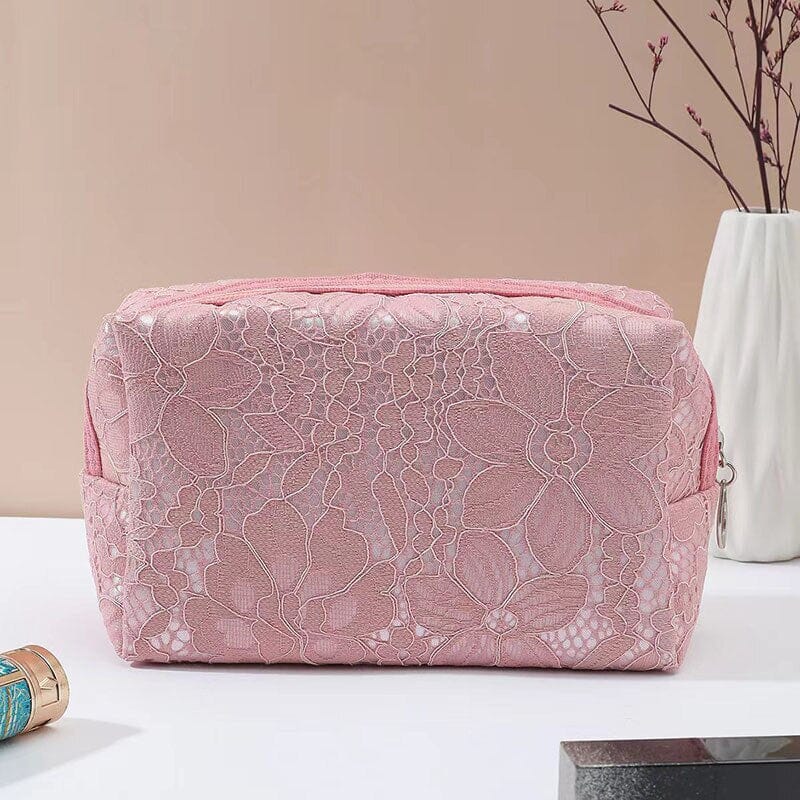 Trousse de Maquillage <br> Motif Dentelle Rose - Édition Limitée