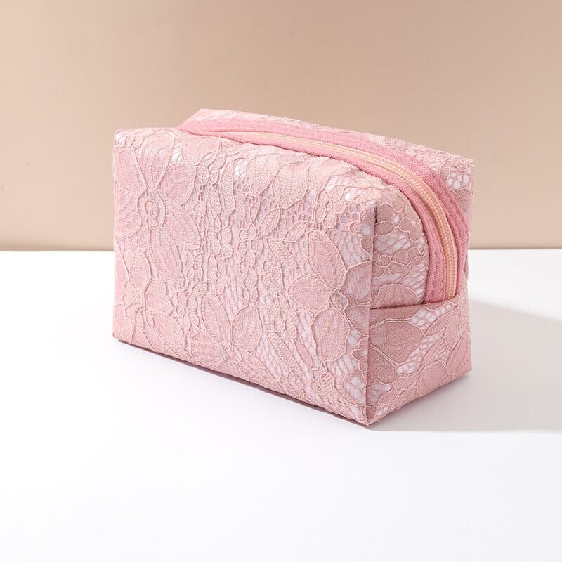 Trousse de Maquillage <br> Motif Dentelle Rose - Édition Limitée