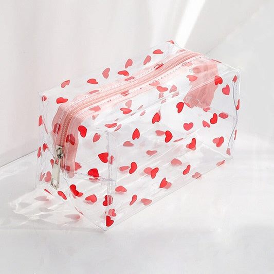 Trousse de Toilette Femme Transparente <br>Cœurs - Collection Glamour