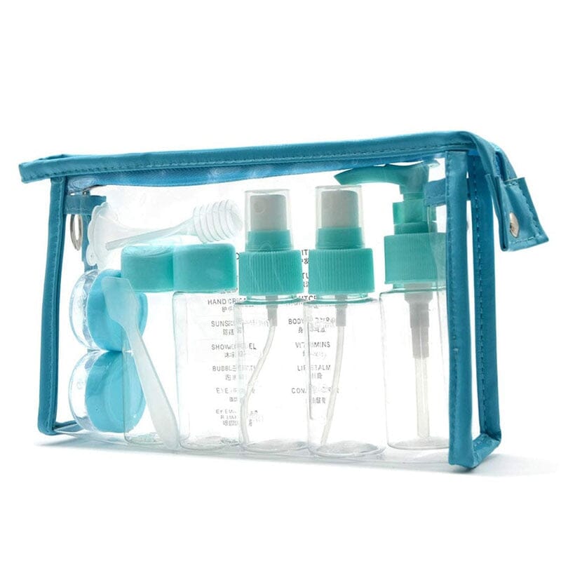 Trousse de Toilette Transparente <br>Kit Avion Complet (7 Flacons) - Collection Air Travel Essentials