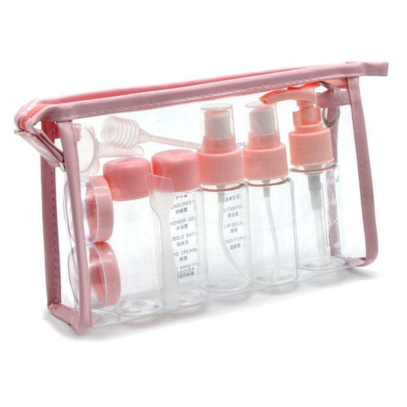 Trousse de Toilette Transparente <br>Kit Avion Complet (7 Flacons) - Collection Air Travel Essentials